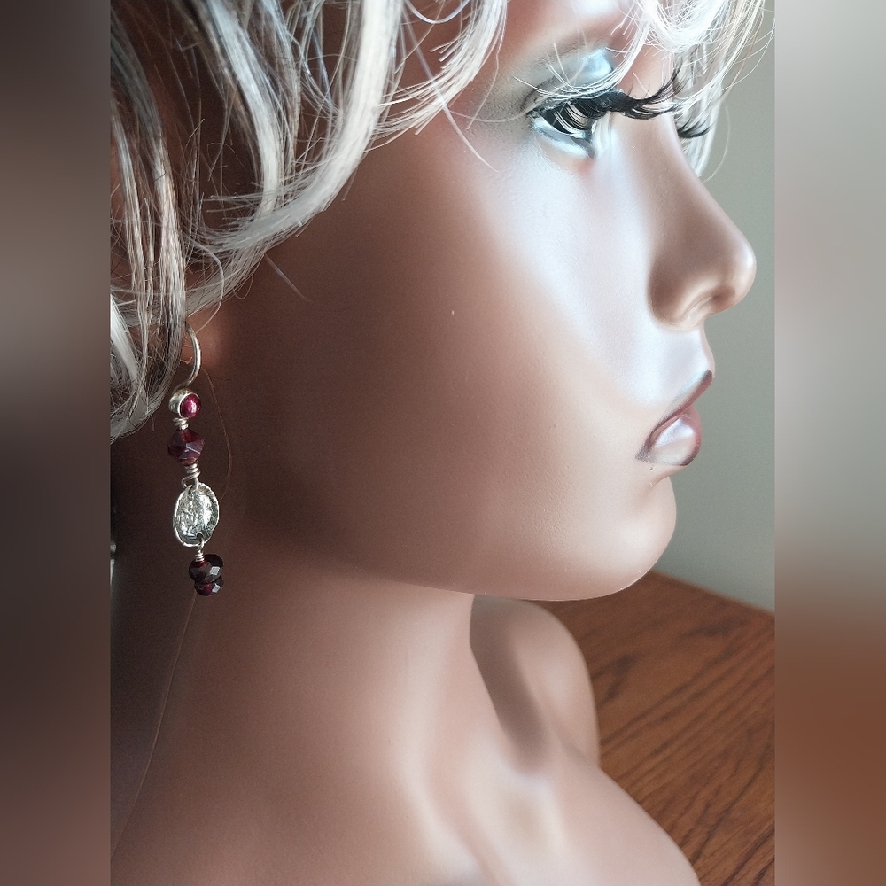 Sterling Silver and Garnets Earrings - Picture 7 of 15